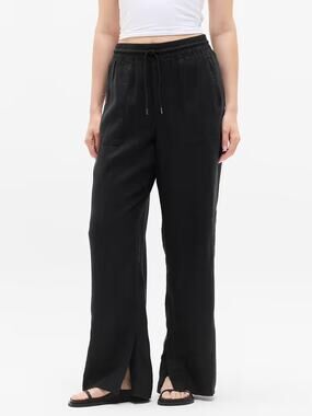 Athleta Retreat Linen High Rise Wide Leg Pant Black SP